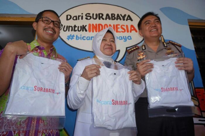 Dari kiri, Kajari Surabaya Didik Farkhan, Wali Kota Surabaya Tri Rismaharini dan Kapolrestabes Surabaya M. Iqbal (Dok. Redaksi)