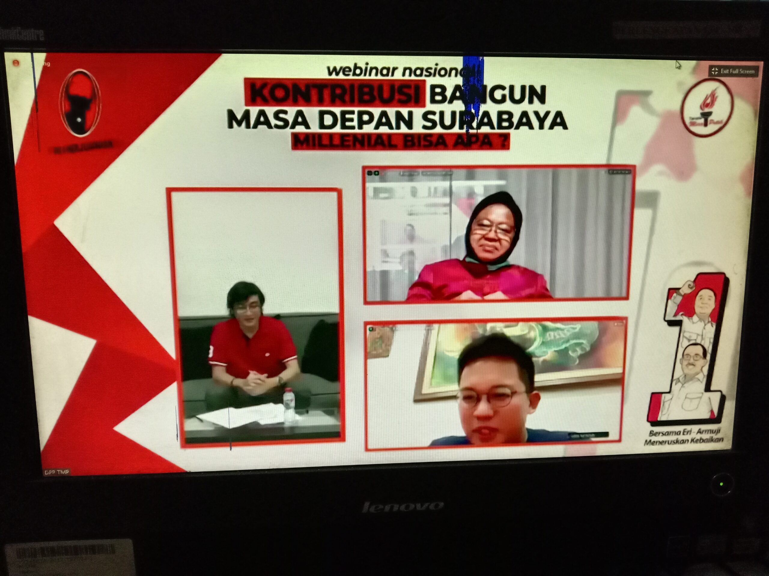 Risma saat webinar nasional kemarin malam/bicarasurabaya.com