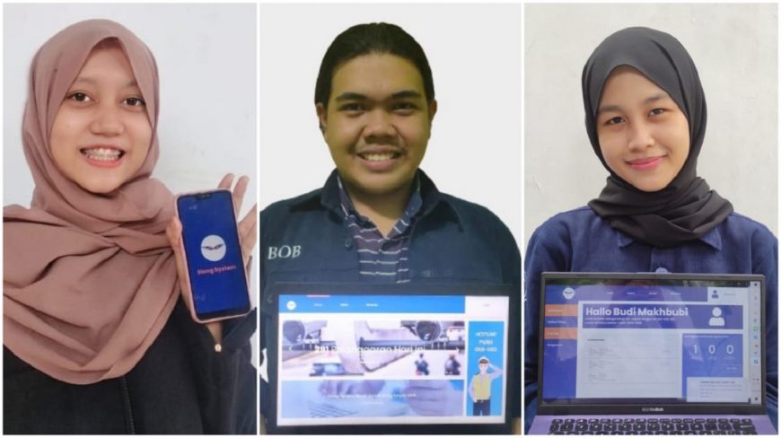 (dari kiri) Raisa Zahra Fadila, Muhammad Akbar Makhbubi, dan Tiara Hikmata Billah menunjukkan fitur yang ada pada Elang System /Ist