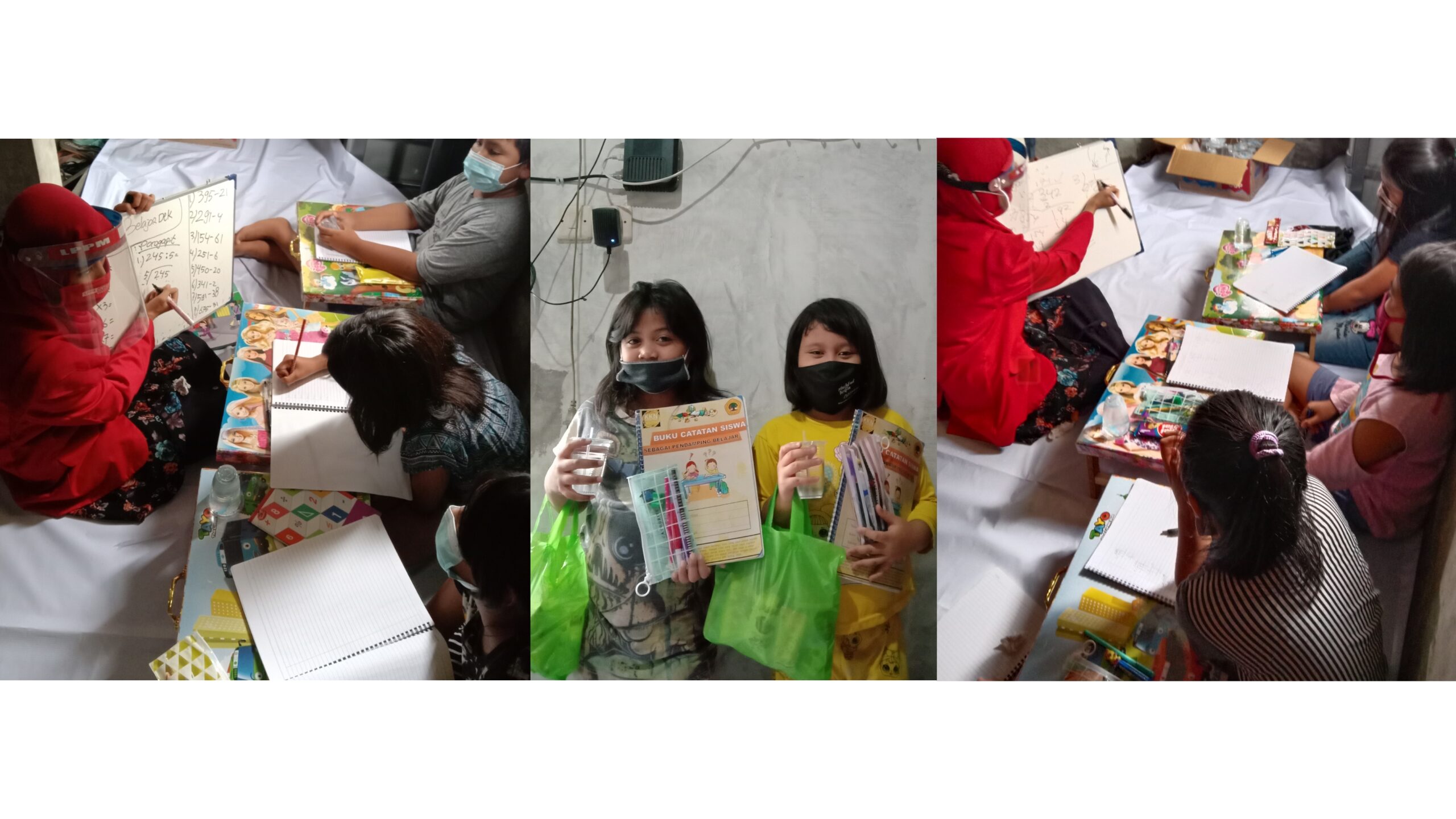 Kegiatan pendampingan belajar serta pemberian hadiah souvenir pada siswa SD yang berpartisipasi /Ist