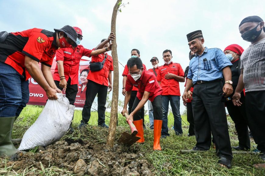 Ketua DPC PDIP Surabaya saat menenam pohon/ist