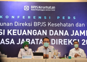 Direktur Utama BPJS Kesehatan, Fachmi Idris (depan tengah) saat menggelar konferensi pers di Jakarta /Ist