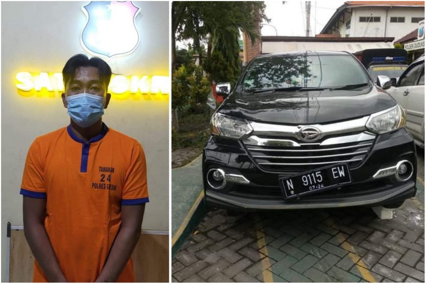 Pelaku M. Sukriyadi (38), beserta unit kendaraan dengan plat nomor palsu yang berhasil diamankan petugas kepolisian /Ist
