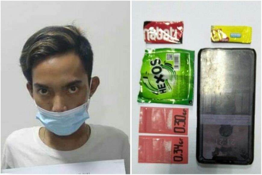 Tersangka Unyil (25), beserta barang bukti sabu-sabu saat diamankan di Mapolres Gresik /Ist