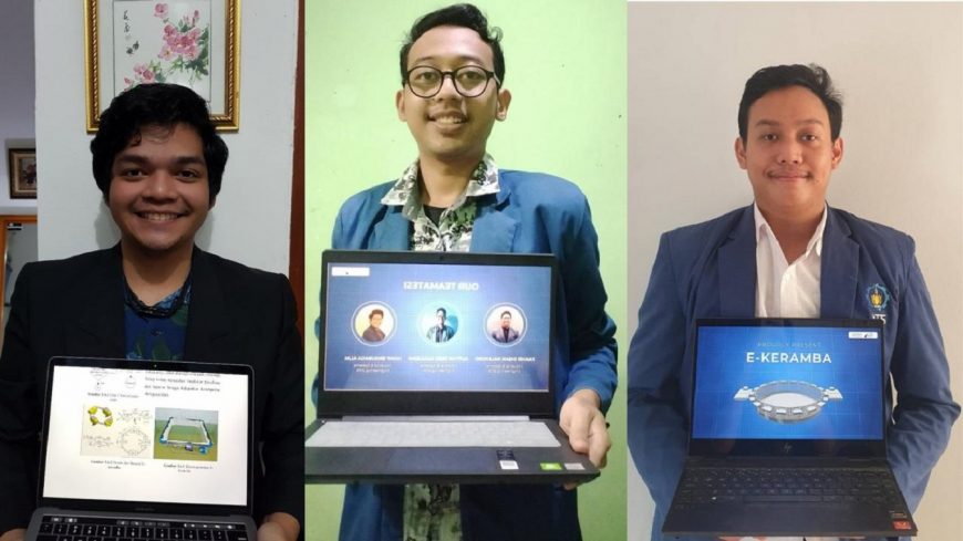 (dari kiri) Hanif Srisubaga Alim, Alfiyan Rizki Maulidan, dan Fakhri Ihsan Nalendro memperkenalkan inovasi E-Keramba /Ist