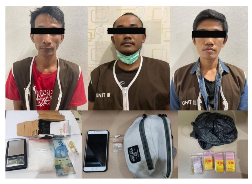 Ketiga orang tersangka beserta barang bukti yang diamankan Kepolisian /Ist