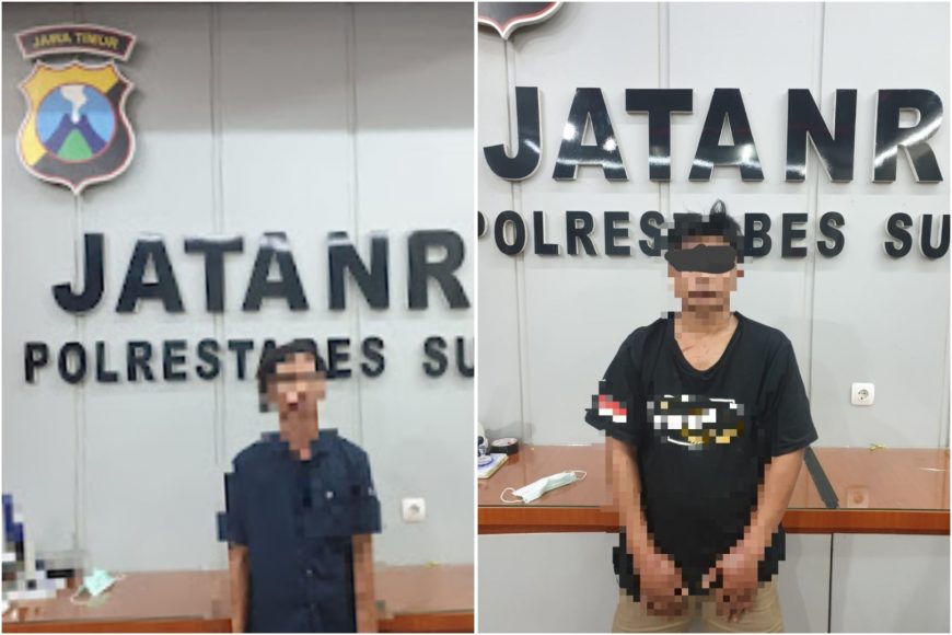 Dua pelaku pembobol ruko saat diamankan di Mapolrestabes Surabaya /Ist