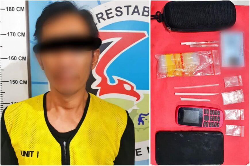 Pelaku beserta barang bukti sabu saat diamankan di Mapolrestabes Surabaya /Ist