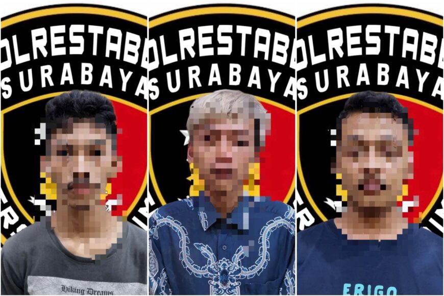 Ketiga tersangka saat diamankan di Mapolrestabes Surabaya /Ist