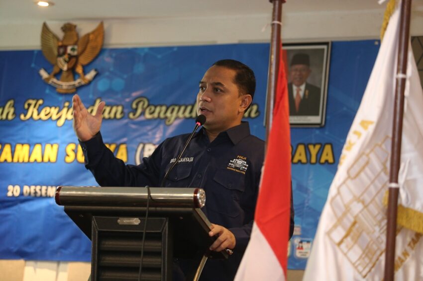 Wali Kota Eri Cahyadi saat menghadiri Musyawarah Kerja dan Pengukuhan Pokja Wartawan Taman Surya (POTAS) Surabaya /Bicara Surabaya