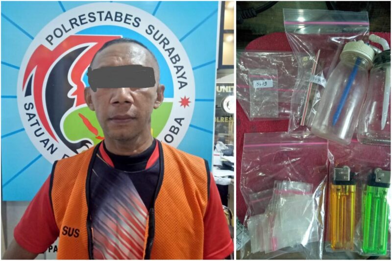 Pelaku beserta barang bukti narkoba saat diamankan di Mapolrestabes Surabaya /Ist
