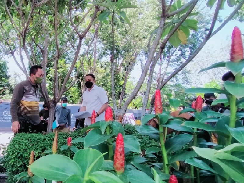 Wali Kota Eri Cahyadi bersama Kepala Dinas Lingkungan Hidup (DLH), Hebi Agus Djuniantoro saat meninjau taman pasif di Jalan Raya Darmo /Foto: Bicara Surabaya