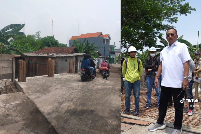 Tangkapan layar TikTok Wawali Surabaya Armuji (kanan) dan progres pembangunan Jembatan Dukuh Buluh Lontar /Ist