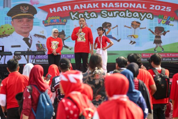 Wali Kota Surabaya Eri Cahyadi saat sambutan di peringatan Hari Anak Nasional/dok.Diskominfo Surabaya