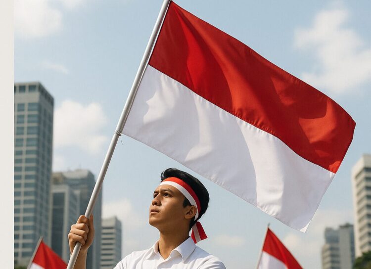Foto ilustrasi pengibaran bendera pada saat Hari Sumpah Pemuda besok/chatgpt