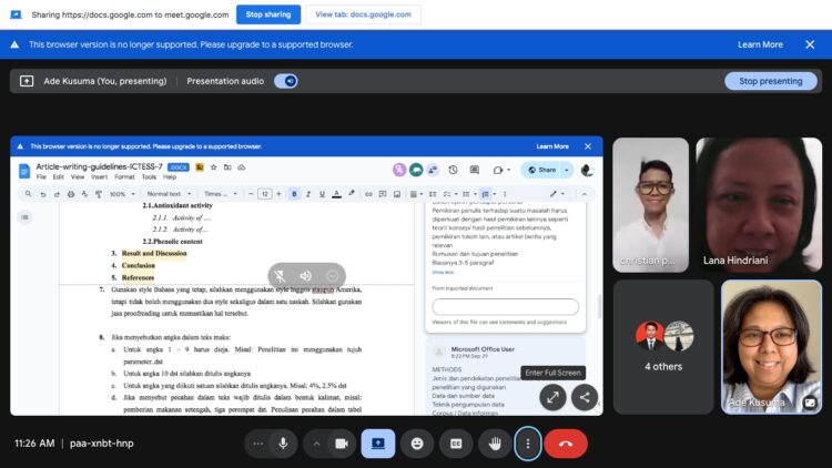Pelatihan penulisan ilmiah saat dilakukan dengan via online/dok.istimewa