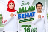 Hadiah umroh hingga motor dan ratusan hadiah lainnya disiapkan untuk Jalan Sehat Tahun Baru Islam bersama Gubernur Khofifah Indar Parawansah. 