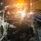 Bagian depan CRV ringsek usai hantam truk di Tol Pandaan-Malang yang mengakibatkan 5 orang tewas. (Foto: dok Ditlantas Polda Jatim)