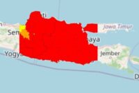 Peta kekeringan dan panas panjang yang diprediksi BMKG terjadi di 36 kabupaten/kota di Jawa Timur terjadi hingga awal Desember 2026. (Foto: BMKG)