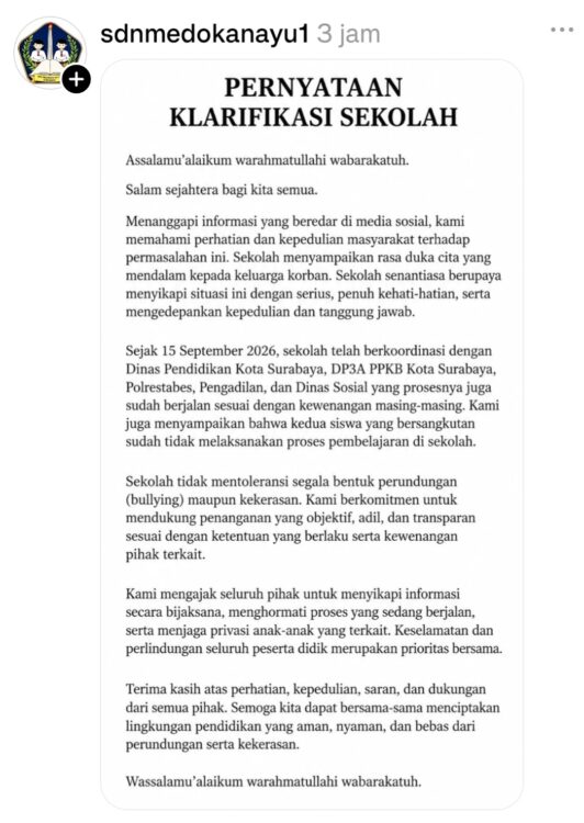 Pihak sekolah tempat 2 pelaku perundungan terhadap anak disabilitas hingga tewas buka suara. (Foto: Tangkapan Layar)